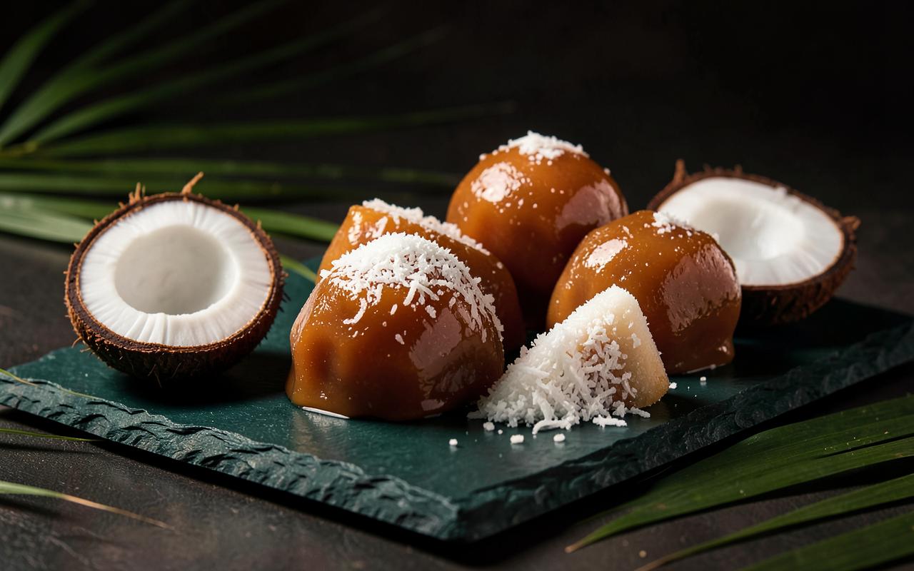 Balas de coco cobertas com coco ralado